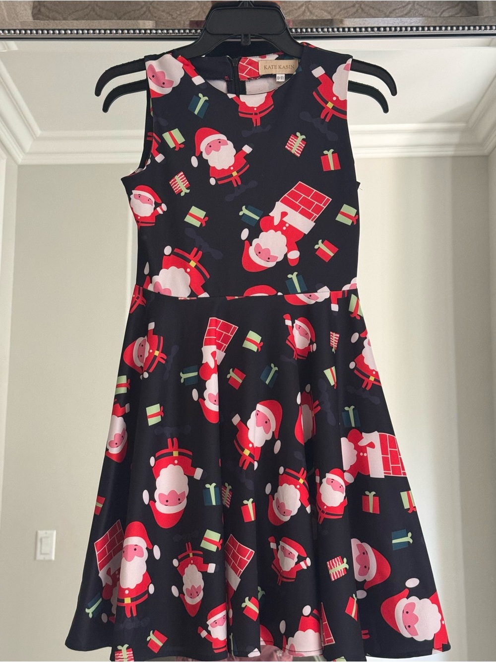 Kate Kasin Girls Christmas Santa Dress Size 10-11Y Black Fit & Flare Holiday